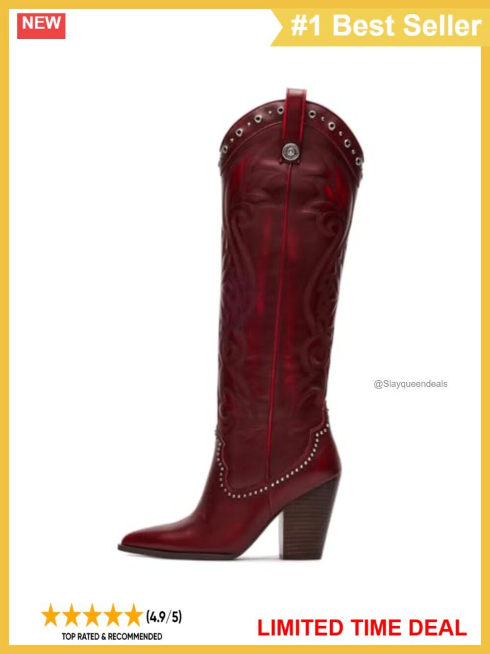 Knee High Cowboy Boots Pointed Toe Chunky Heel Embroidered Wide Calf